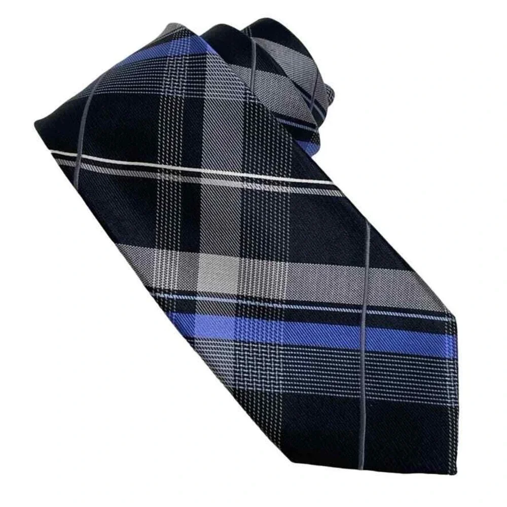 Michael Michael Kors Designer‎ Necktie Black Blue Silver Plaid